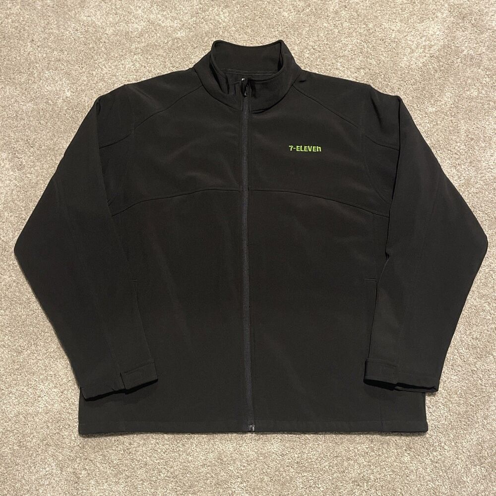 7 Eleven Employee Jacket Mens XL Black Softshell Fleece Lined